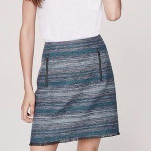 LOFT Blue Tweed Fringe Skirt